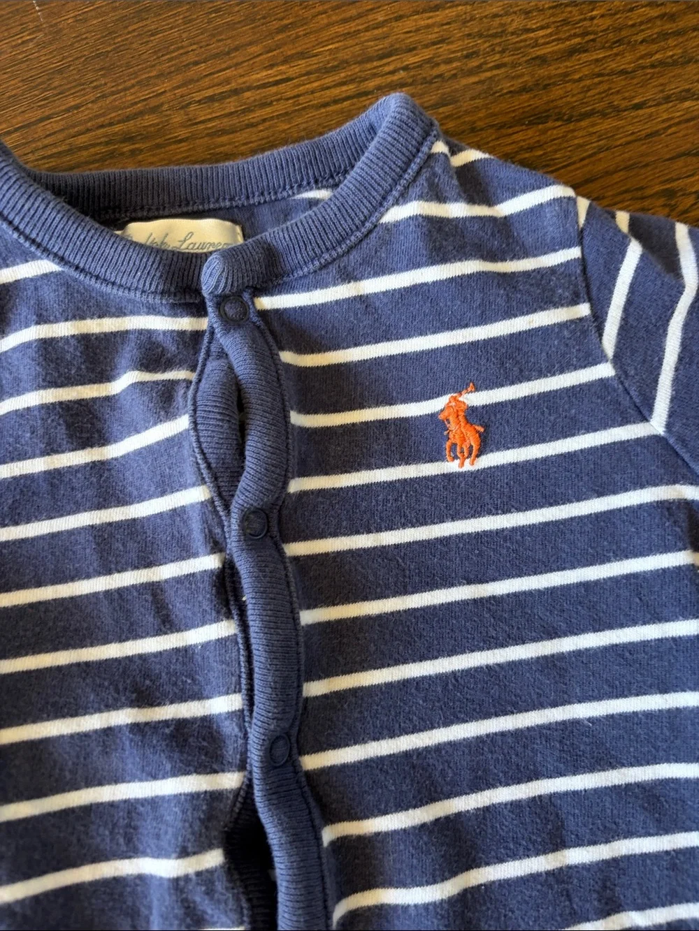 Ralph Lauren Blue & White Striped Infant Cotton One-Piece